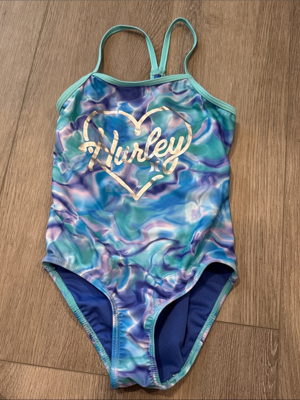 Hurley Girls' Teal & Purple Marble One-Piece Swimsuit